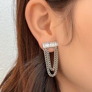 🤍White gold plated double tassel drop earrings